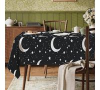 Mantel rectangular de luna, moderno, minimalista, estrellas, horizonte nocturno, negro, poliéster, reutilizable, lavable, cena, fiesta, esencial, para cocina, banquete, picnic, 60 x 120 pulgadas