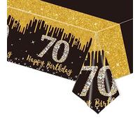 Mantel rectangular de plástico impermeable para 70 cumpleaños, 137 x 274 cm, color negro y dorado, 137 x 274 cm, decoración de mesa rectangular para hombres y mujeres, regalos de cumpleaños,