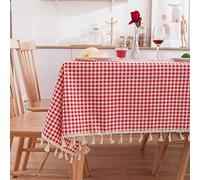 Mantel rectangular impermeable de 140 x 260 cm, flecos de macramé rojo, decoración de fiesta de Navidad, resistente a las manchas, duradero, elegante para eventos festivos, mantel festivo