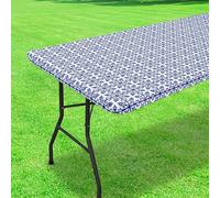 Mantel rectangular impermeable para mesa de picnic, mantel ajustable con estampado barroco con bordes elásticos, protector de superficie de PEVA para jardín, comedor, patio, picnic, decoración de