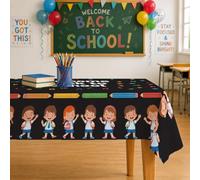Mantel rectangular para niños, lápices educativos juguetones, libros de regreso al campus, poliéster, reutilizable, lavable, cena, fiesta, esencial para cocina, banquete, picnic, 60 x 120 pulgadas