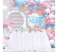 Mantel rectangular QueenDream blanco de 152 x 264 cm con lentejuelas para baby shower, bodas, banquetes o restaurantes.