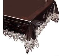 Mantel rectangular transparente con encaje para borde, mantel de plástico de vinilo de PVC impermeable, a prueba de aceite y lavable, protector para comedor, fiesta, boda, interior y (168 x 168 cm)