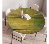 Mantel Redondo 140 Efecto Madera Verde Mantel Antimanchas Redondo con Bordes Elásticos Protector Mesa Redonda Poliéster Lavable Manteles de Mesa para Hogar Comedor Jardín