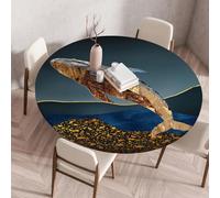 Mantel Redondo Antimanchas Balena Marrón Dorada Mantel Cumpleaños de Poliéster con Borde Elástico Ligero y Duradero para Comedor Cocina Jardín Fiestas Protector Mesa Redonda (90 cm)