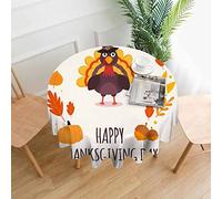 Mantel redondo de 60 pulgadas con texto en inglés "Happy Thanksgiving Day", diseño de hojas de otoño de pavo, diseño de calabaza, lavable, de poliéster, para decoración de picnic, cocina, fiesta de