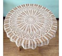 Mantel Redondo de Ganchillo Hecho a Mano 70-110 cm, Encaje Vintage en Mal Estado, Algodón, Individual para Taza, Blanco, Diámetro 110 cm