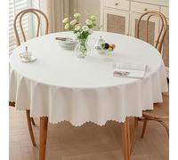 Mantel redondo de lino de algodón impermeable de 260 cm, se limpia con un paño, perfecto para interiores y exteriores, protector de cocina, elegante y mantel