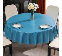 Mantel redondo de PVC azul de 240 cm, impermeable, duradero y fácil de limpiar, ideal para cenas, eventos al aire libre, fiestas y uso diario.