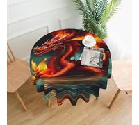 Mantel redondo Dragon King In Fire, 152,4 cm, para interiores y exteriores para fiestas de cocina.
