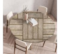 Mantel Redondo Efecto De Madera De Imitación Marrón Mantel Antimanchas Redondo con Bordes Elásticos Protector Mesa Redonda Poliéster Lavable Manteles de Mesa para Hogar Comedor Jardín (60 cm)