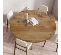 Mantel Redondo Efecto De Tabla De Madera Marrón Mantel Antimanchas Redondo con Bordes Elásticos Protector Mesa Redonda Poliéster Lavable Manteles de Mesa para Hogar Comedor Jardín (80 cm)