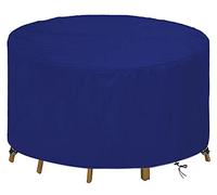 Mantel redondo impermeable para mesa de exterior, tela de buey 420D, protector de piel de buey resistente al viento, color azul, 220 x 95 cm, protector de mesa de patio, resistente a los rayos UV y a