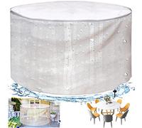 Mantel redondo impermeable para mesa de jardín, resistente al viento y a los rayos UV, plateado, 200 x 70 cm, protector de muebles de exterior para patio y terraza