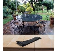 Mantel redondo resistente para uso en exteriores con tela Oxford impermeable y cordón ajustable para asegurar la cubierta en varias mesas de patio de acero (106 x 10 cm)