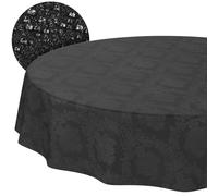 Mantel Textil de algodón y poliéster, Lavable, diseño de Damasco, Tejido Jacquard, Lavable, Barroco, Negro, Redondo, 140 cm, Borde de Corte