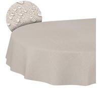 Mantel Textil de algodón y poliéster, Lavable, diseño de Damasco, Tejido Jacquard, Lavable, Beige, Gris, Ovalado, 180 x 140 cm, Borde de Corte