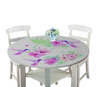 Manteles Antimanchas Impermeable Redonda, Treer Lavable Poliéster Manteles de Borde Elástico con 3D Planta Impreso Cubierta de Mesa, Decoración Mesa para Cocina Comedor Fiesta (Pájaros morados,90cm)