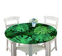 Manteles Antimanchas Impermeable Redonda, Treer Lavable Poliéster Manteles de Borde Elástico con 3D Planta Impreso Cubierta de Mesa, Decoración Mesa para Cocina Comedor Fiesta (Hoja de Tortuga,130cm)