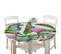 Manteles Antimanchas Impermeable Redonda, Treer Lavable Poliéster Manteles de Borde Elástico con 3D Planta Impreso Cubierta de Mesa, Decoración Mesa para Cocina Comedor Fiesta (Flamenco,120cm)
