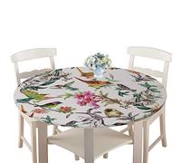 Manteles Antimanchas Impermeable Redonda, Treer Lavable Poliéster Manteles de Borde Elástico con 3D Planta Impreso Cubierta de Mesa, Decoración Mesa para Cocina Comedor Fiesta (Primavera,130cm)