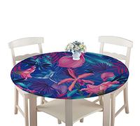 Manteles Antimanchas Impermeable Redonda, Treer Lavable Poliéster Manteles de Borde Elástico con 3D Planta Impreso Cubierta de Mesa, Decoración Mesa para Cocina Comedor Fiesta (Púrpura,90cm)