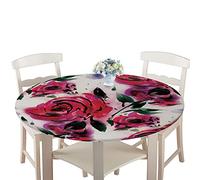 Manteles Antimanchas Impermeable Redonda, Treer Lavable Poliéster Manteles de Borde Elástico con 3D Planta Impreso Cubierta de Mesa, Decoración Mesa para Cocina Comedor Fiesta (Flor Rosa,100cm)