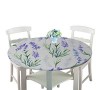 Manteles Antimanchas Impermeable Redonda, Treer Lavable Poliéster Manteles de Borde Elástico con 3D Planta Impreso Cubierta de Mesa, Decoración Mesa para Cocina Comedor Fiesta (Lavanda,90cm)