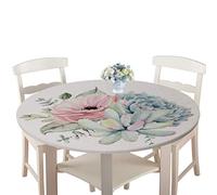 Manteles Antimanchas Impermeable Redonda, Treer Lavable Poliéster Manteles de Borde Elástico con 3D Planta Impreso Cubierta de Mesa, Decoración Mesa para Cocina Comedor Fiesta (Suculento,130cm)