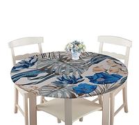 Manteles Antimanchas Impermeable Redonda, Treer Lavable Poliéster Manteles de Borde Elástico con 3D Planta Impreso Cubierta de Mesa, Decoración Mesa para Cocina Comedor Fiesta (Flor Azul,100cm)