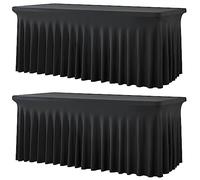 Manteles de elastano para mesas rectangulares de 8 pies, manteles ajustables para fiestas, bodas, cumpleaños, baby showers, color negro, 2 unidades, 4 pies