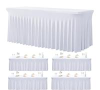 Manteles de elastano para mesas rectangulares de 8 pies, manteles ajustables para fiestas, bodas, cumpleaños, baby showers, color blanco, paquete de 4