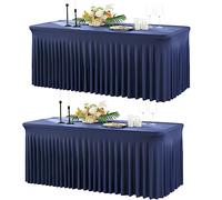 Manteles de elastano para mesas rectangulares de 8 pies, manteles ajustables para fiestas, bodas, cumpleaños, baby showers, color azul marino, 4 pies (paquete de 2)