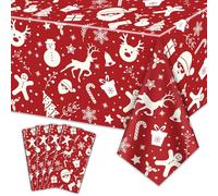 Manteles de Navidad para Mesa Rectangular, 220x130cm Papá Noel Muñeco de Nieve Reno Copo de Nieve Mantel de Mesa de Navidad para Fiestas de Navidad Eventos de Invierno Decoraciones, Rojo, Paquete de 4