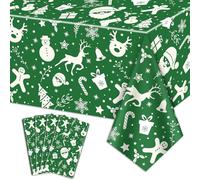 Manteles de Navidad para Mesa Rectangular, 220x130cm Papá Noel Muñeco de Nieve Reno Copo de Nieve Mantel de Mesa de Navidad para Fiestas de Navidad Eventos de Invierno Decoraciones, Verde Paquete de 4