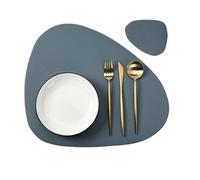 Manteles De Piel SintéTica Juego de 1/4/6 manteles Individuales con Posavasos, Almohadilla for vajilla, Aislamiento térmico, Antideslizante, Piel sintética(Blue,1set)