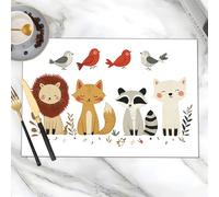 Manteles Individuales 8 Piezas Animales Grises Naranja Salvamanteles Individuales Lavables Tela de Lino Resistente Calor Salvamanteles para Decoración Restaurantes Mantel Individual 45x30 cm