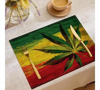Manteles Individuales Amarillo Mostaza Hoja Marihuana Pancarta, Salvamanteles Individuales Con Pintura Al Óleo Vintage Resistentes Al Calor Antideslizante Fácil De Limpiar Para Hogar Cocina Juego De 4