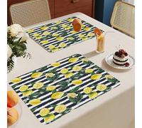 Manteles Individuales Amarillo Verde A Rayas Mantel Individual Tela Lino Lavable Individuales para Mesa Resistente Calor Salvamanteles Engrosar Tapetes para Mesa 30x45cm 2 Pcs