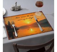 Manteles individuales amarillos con texto en inglés "Here Comes The Sun And I Say It'S Alright" (1 unidad)