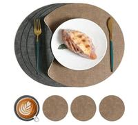 Manteles Individuales Antideslizantes Juego De 4 Manteles Individuales Redondos De Piel Sintética De 33 X 33 Cm De Doble Cara con Posavasos Color Marrón Oscuro Y Gris Oscuro