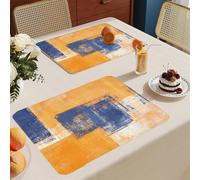 Manteles Individuales Azul Naranja Mantel Individual Tela Lino Lavable Individuales para Mesa Resistente Calor Salvamanteles Engrosar Tapetes para Mesa 30x45cm 2 Pcs
