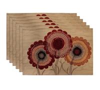 Manteles individuales bordados florales de otoño, color rojo y amarillo, manteles individuales rústicos para comedor, antideslizantes, lavables, para interiores y exteriores, fiestas, juego de 6