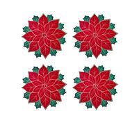 Manteles individuales bordados navide?os para vacaciones, apliques de flores de Pascua, mantel individual para decoraci?n de mesa A