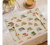 Manteles Individuales Casas de Dibujos Animados,Juego de 4 Piezas Mantel Individual de Edificio Infantil Divertido,30 x 45 cm Manteles Individuales Tela,Mantel Individual Lavable para Cocina,Bodas