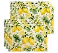 Manteles individuales con diseño botánico de limón, color amarillo acuarela, floral, para mesa de comedor, primavera, verano, antideslizantes, lavables, para interiores y exteriores, cocina, fiesta