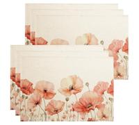 Manteles individuales con diseño de amapola de melocotón, manteles individuales vintage botánicos para mesa de comedor, primavera y verano, antideslizantes, lavables, para interiores y exteriores