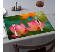 Manteles individuales con diseño de libélula azul posada sobre una flor de loto rosa, mantel de comedor, mantel occidental moderno de decoración de granja (1 unidad)