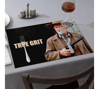 Manteles individuales con texto en inglés "A Man in a Hat Holding A Gun with True Grit Written On It Dining Placemats" (4 piezas)