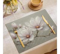 Manteles Individuales de Acuarela Magnolia Juego de 8 Manteles Individuales Lino Algodón Lavables Salvamanteles Rosa Floral Rectangulares para Fiesta Cocina Comedor